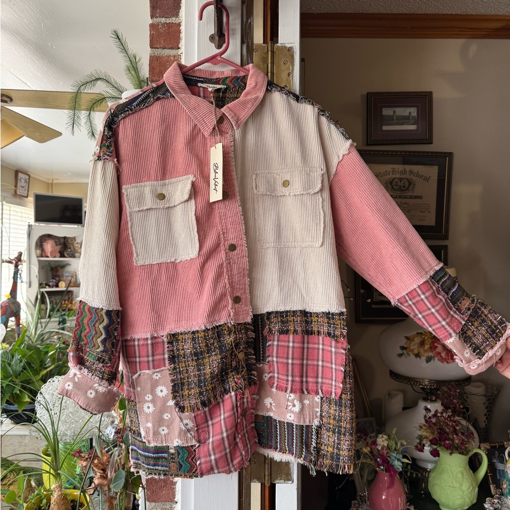 Chic Patchwork Utility Jacket in Pink and Cream N… - image 1